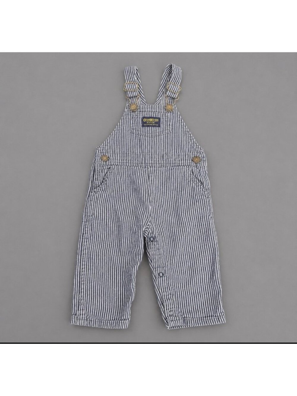 Vintage 80s OSHKOSH Baby Boy 24M Blue/White Striped Denim One-Piece Overalls